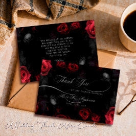 Elegante Calligrafie Red Black Floral Wedding Dankeskarte