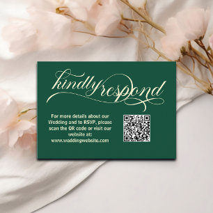 Elegante Calligrafy Aquamarin Wedding QR Code RSVP Begleitkarte