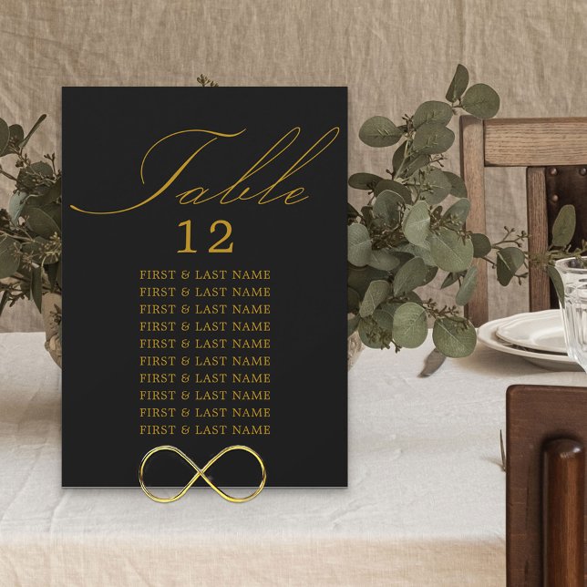 Elegante Calligrafy Black Gold Table Sitzkarte Einladung (Von Creator hochgeladen)