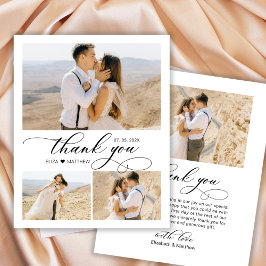 Elegante Calligrafy Classic Foto Collage Wedding Dankeskarte