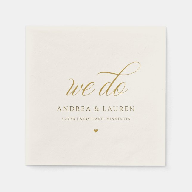 Elegante Calligrafy Cream Gold Wedding Serviette (Vorderseite)