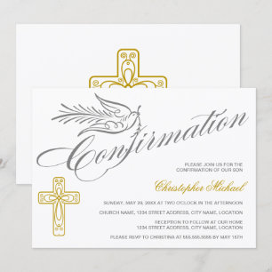 Elegante Calligrafy Cross and Dove Bestätigung Einladung