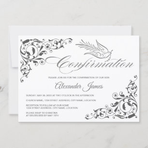 Elegante Calligrafy Cross and Dove Bestätigung Einladung