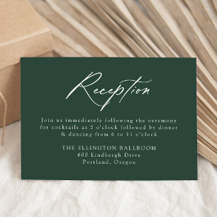 Elegante Calligrafy Forest Green Wedding Reception Begleitkarte