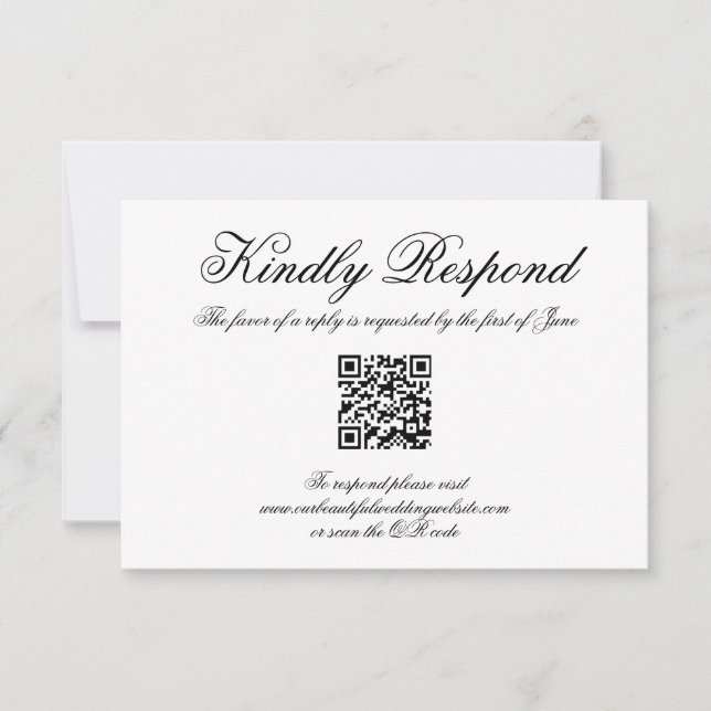 Elegante Calligrafy Formal QR Code Hochzeit RSVP Karte (Vorderseite)