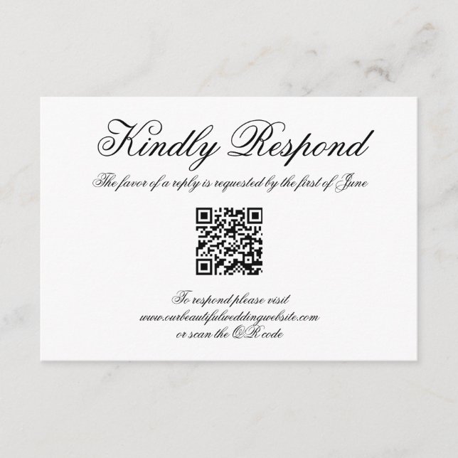 Elegante Calligrafy Formal QR Code Hochzeit RSVP Karte (Vorderseite)