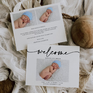 Elegante Calligrafy Foto Geburtskarte Dankeskarte