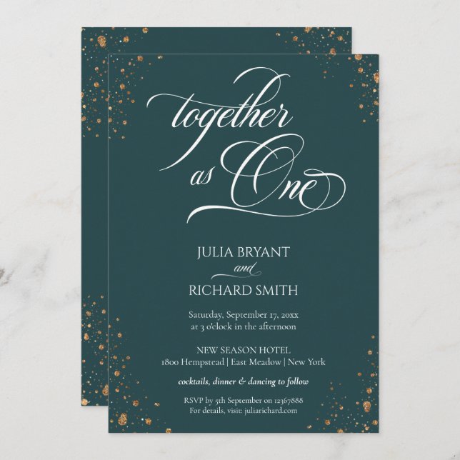 Elegante Calligrafy Gold Confetti Minimalistisch I Einladung (Vorne/Hinten)