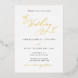 Elegante Calligrafy Gold Foil Einladung zur Hochze