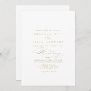 Elegante Calligrafy Gold Front & Back Wedding Einladung