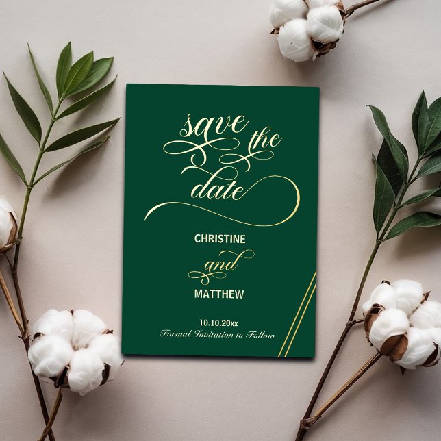 Elegante Calligrafy Gold Lines Save the Date Aquam Folieneinladung (Von Creator hochgeladen)