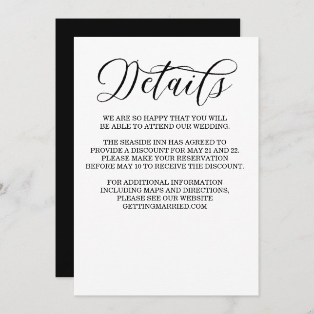 Elegante Calligrafy Minimalistisch Details Card Einladung (Vorne/Hinten)