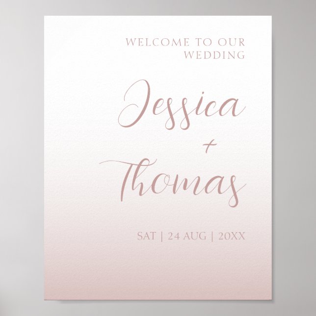 Elegante Calligrafy Rose Gold Gradient Wedding Poster (Vorne)