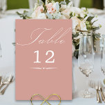 Elegante Calligrafy Rose Gold Wedding Tischnummer<br><div class="desc">Rose Gold Hochzeitskarte Tischnummer mit eleganter Kalligraphie und bearbeitbarer Tischnummer. Einfaches, modernes minimalistisches Design zum Anzug Ihrer Hochzeitsfarben. Tabelle wird in handgeschriebenem Skript geschrieben, und die Vorlage ist für Sie bereit, die Tischnummer zu bearbeiten. Die Koordination von Einladungen, Schreibwaren und Veranstaltungsdekoration finden Sie in meiner Sammlung von Wedding Colors. Wenn...</div>