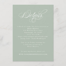 Elegante Calligrafy Sage Green Wedding Details Begleitkarte