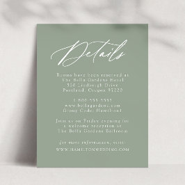Elegante Calligrafy Sage Green Wedding Details Begleitkarte