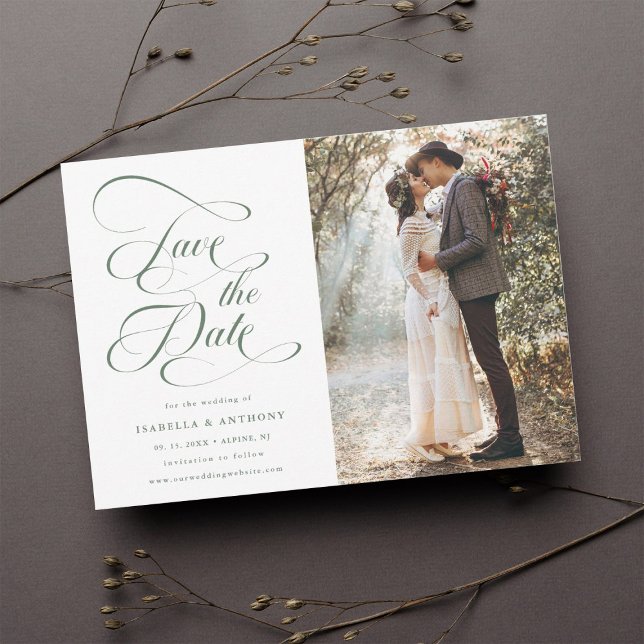 Elegante Calligrafy Sage Green Wedding Rette The Save The Date (Von Creator hochgeladen)