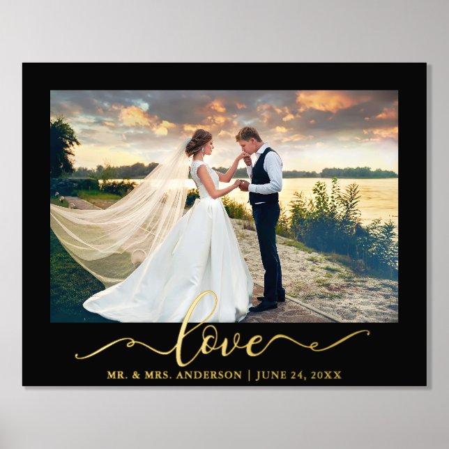 Elegante Calligrafy Script-Liebe Hochzeit Foto Gol Foliendrucke (Vorderseite)