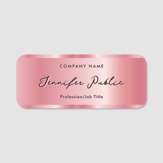 Elegante Calligrafy Script Name Template Rose Gold Namensschild (Vorderseite)