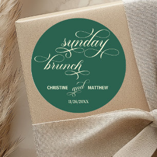 Elegante Calligrafy Sunday Brunch Aquamarin Hochze Runder Aufkleber