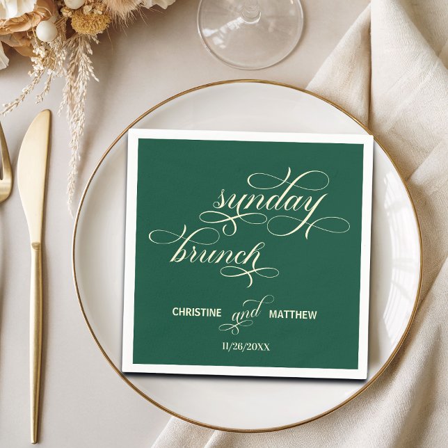 Elegante Calligrafy Sunday Brunch Aquamarin Hochze Serviette (Von Creator hochgeladen)