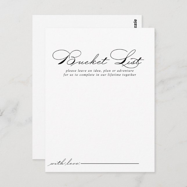 Elegante Calligrafy Wedding Bucket List Cards Postkarte (Vorne/Hinten)