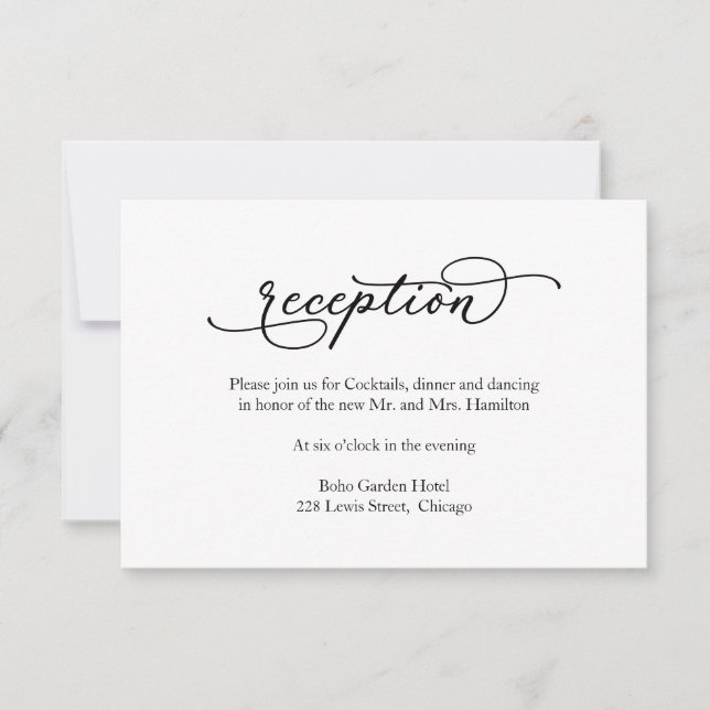 Elegante Calligrafy Wedding Reception Card RSVP Karte (Vorderseite)