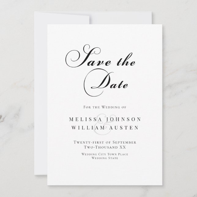 Elegante Calligrafy Wedding Save The Date (Vorderseite)