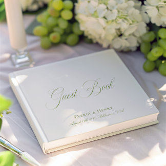 Elegante Calligraphie Beige & Sage Green Wedding Gästebuch