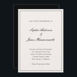 Elegante Calligraphie Cream White Black Wedding Einladung<br><div class="desc">Elegante,  formale und klassische Hochzeitseinladung mit Kalligraphie-Schrift-Typografie für die Namen des Paares,  cremeweißer Hintergrund,  ein eleganter Rahmen auf der Vorderseite und ein schwarzer Backer. Passen Sie es mit Ihren eigenen Hochzeitsinformationen an.</div>