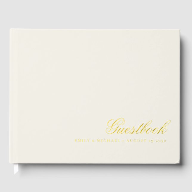 Elegante Calligraphie Cream White Gold Hochzeit Gästebuch (Vorderseite)
