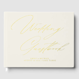 Elegante Calligraphie Cream White Gold Hochzeit Gästebuch