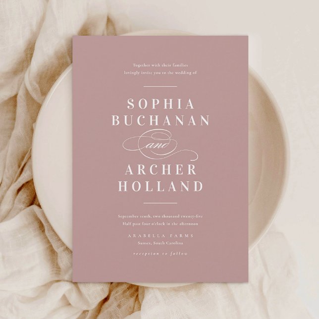 Elegante Calligraphie Dusty Pink Wedding Einladung (Von Creator hochgeladen)