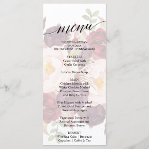 Elegante Calligraphie Faded Floral Dinner Menu Car Menükarte