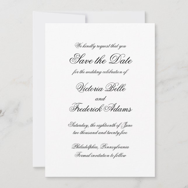 Elegante Calligraphie Formal Wedding Save The Date (Vorderseite)
