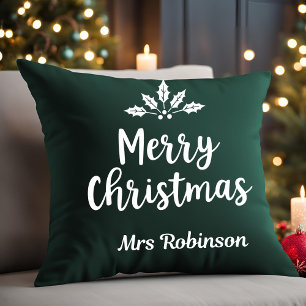 Elegante Calligraphie Merry Christmas Green Custom Kissen
