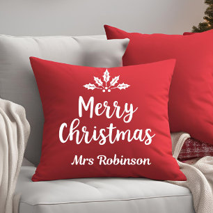 Elegante Calligraphie Merry Christmas Red Custom Kissen