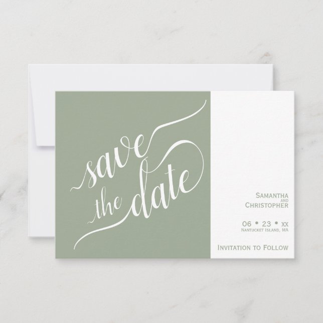 Elegante Calligraphie Minimalistisch Sage Green We Save The Date (Vorderseite)