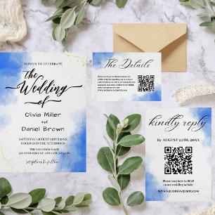 Elegante Calligraphie Moderne blaue Wasserfarbenho Einladung