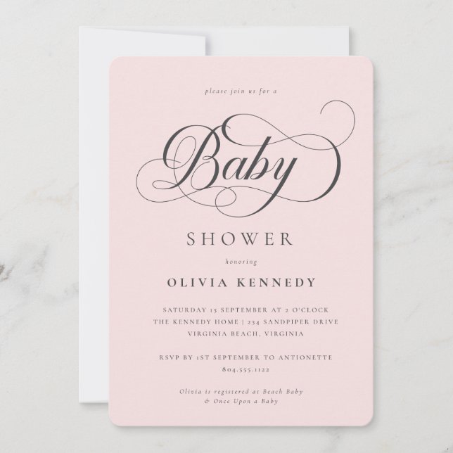 Elegante Calligraphie Modernes Script Blue Baby Du Einladung (Vorderseite)