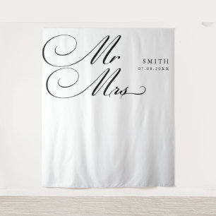 Elegante Calligraphie Mr. & Mrs. Wedding Backdrop Wandteppich