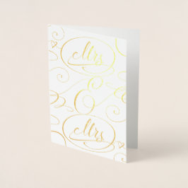 Elegante Calligraphie Mrs. und Mrs. Lesbian Weddin Folienkarte