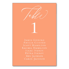Elegante Calligraphie Peach-Sitztisch-Karte Tischnummer