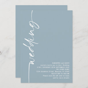 Elegante Calligraphie QR Code Dusty Blue Wedding Einladung