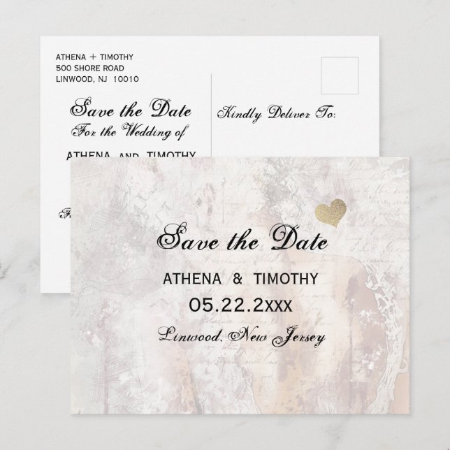 Elegante Calligraphie Save the Date Regency Postca Ankündigungspostkarte (Vorne/Hinten)