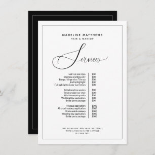 Elegante Calligraphie Schwarz-weiß Salon Preislist Menükarte