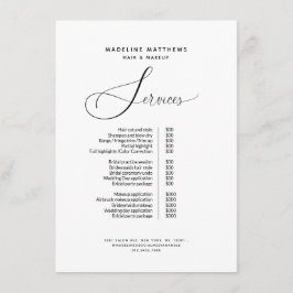 Elegante Calligraphie Schwarz-weiß Salon Preislist Menükarte