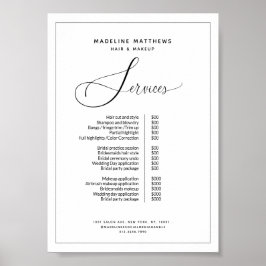 Elegante Calligraphie Schwarz-weiß Salon Preislist Poster