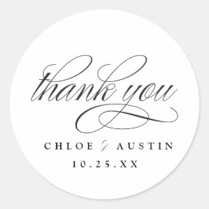 Elegante Calligraphie Schwarz-weiße Hochzeitsticke Runder Aufkleber