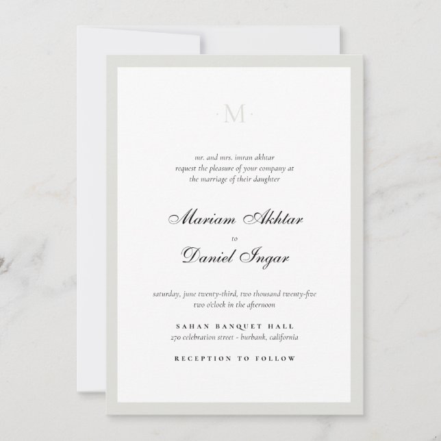 Elegante Calligraphie Script Monogram White Weddin Einladung (Vorderseite)